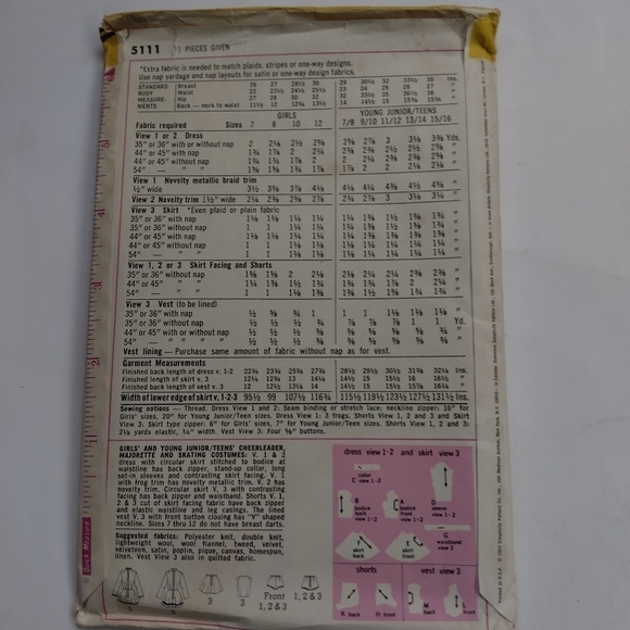 Simplicity Sewing Pattern 5111 Girls Teens JRs Cheerleader & Majorette 11-12 - Picture 2 of 2